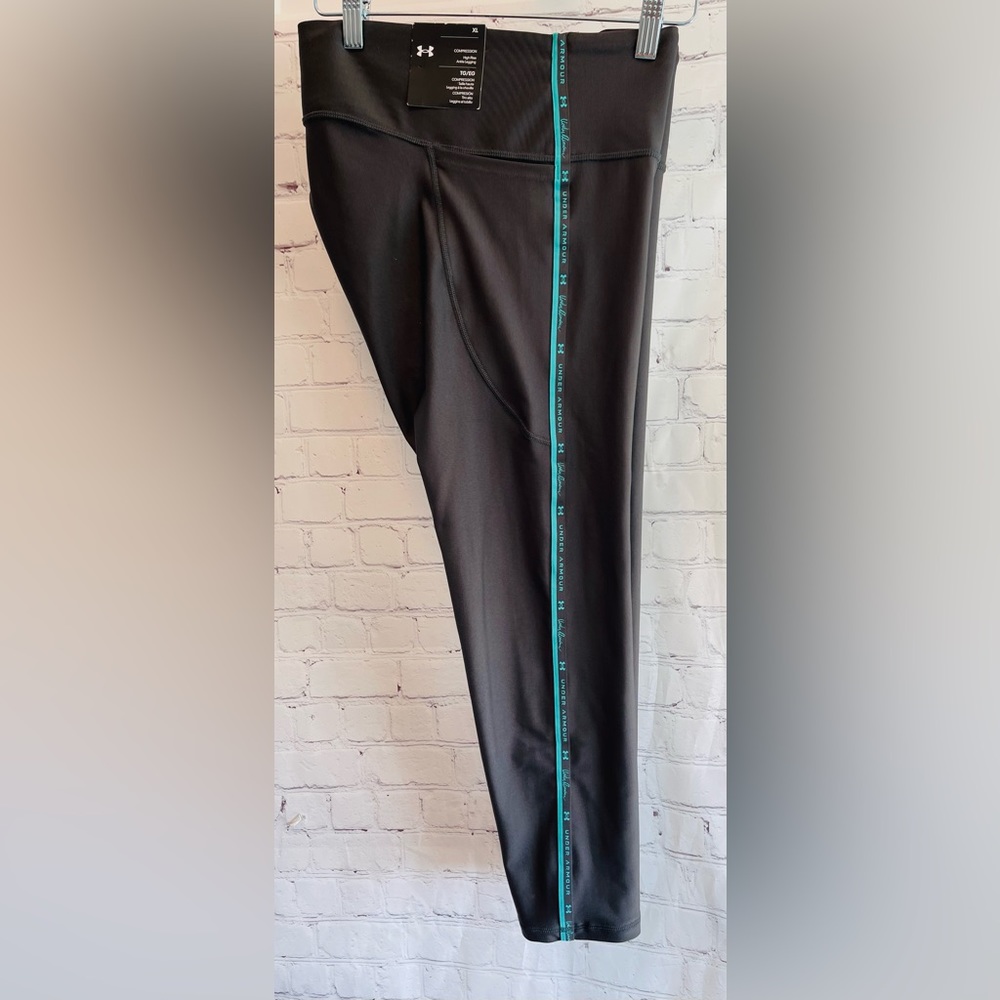 Under Armour Black Leggings with Teal Side Stripe